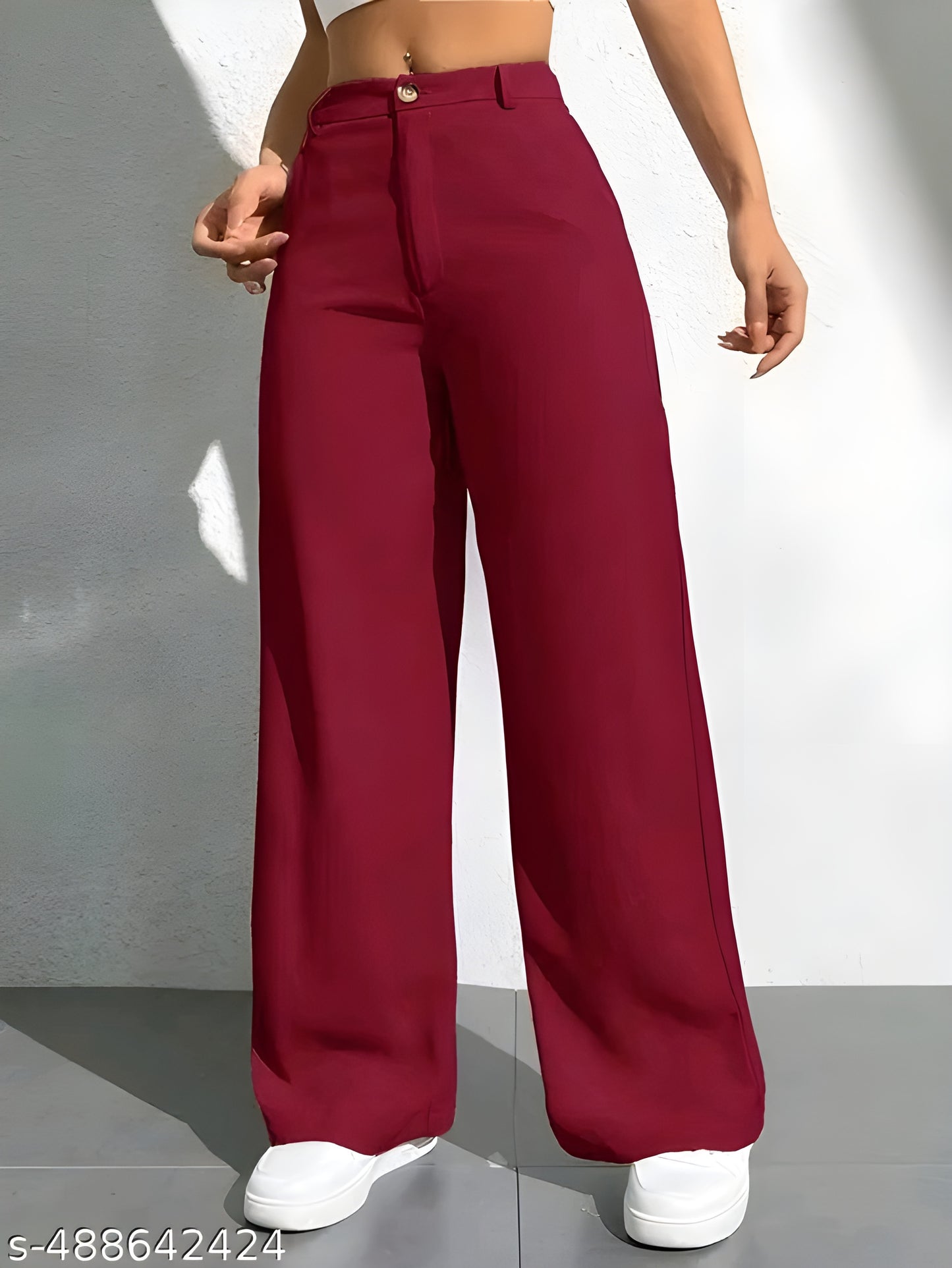 NU Cloths Women's High Rise Cotton Blend Relaxed Fit Trousers_3