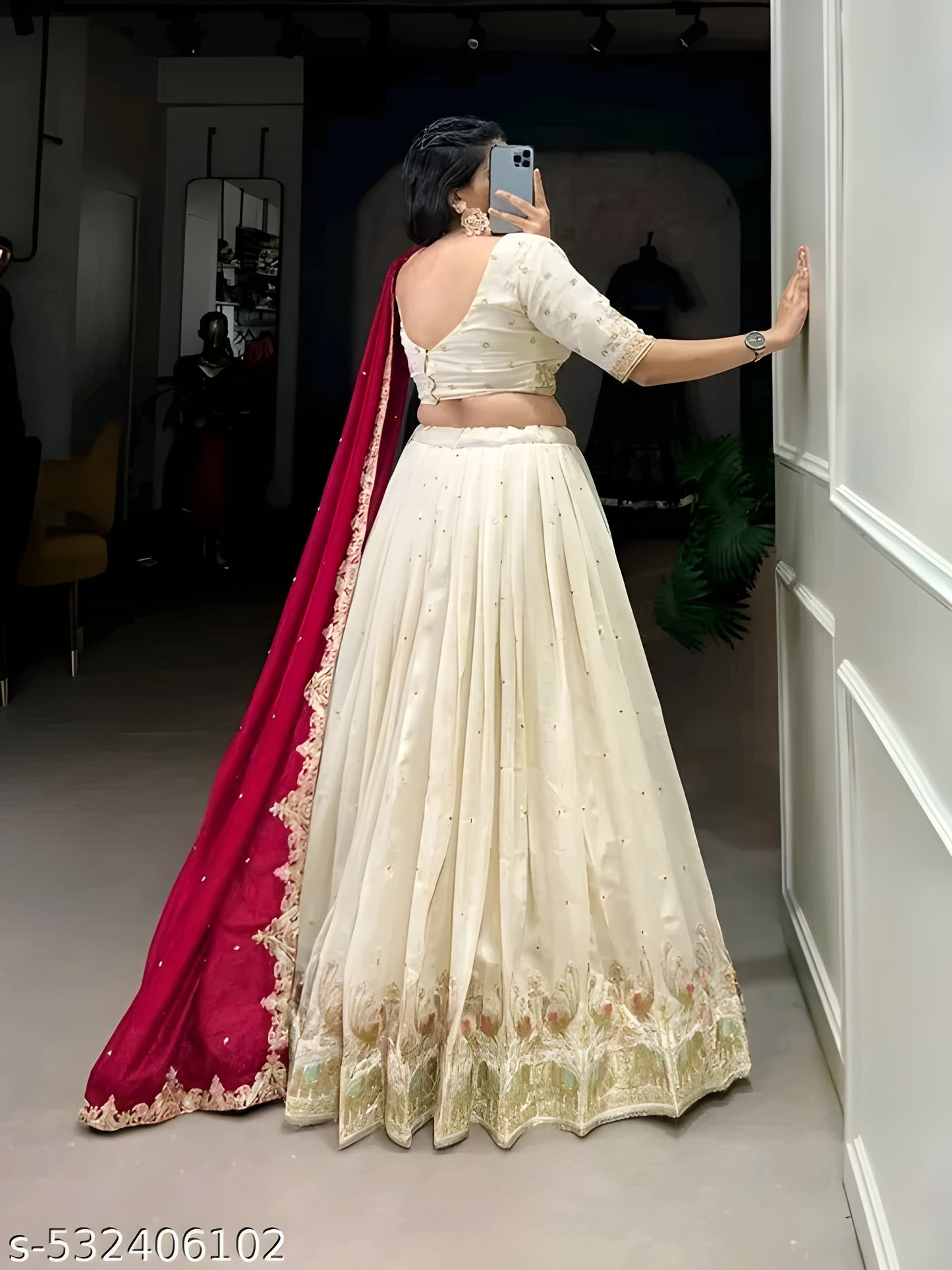 Embroidered Sequinned Ready to Wear Lehenga & Unstitched Blouse With Dupatta