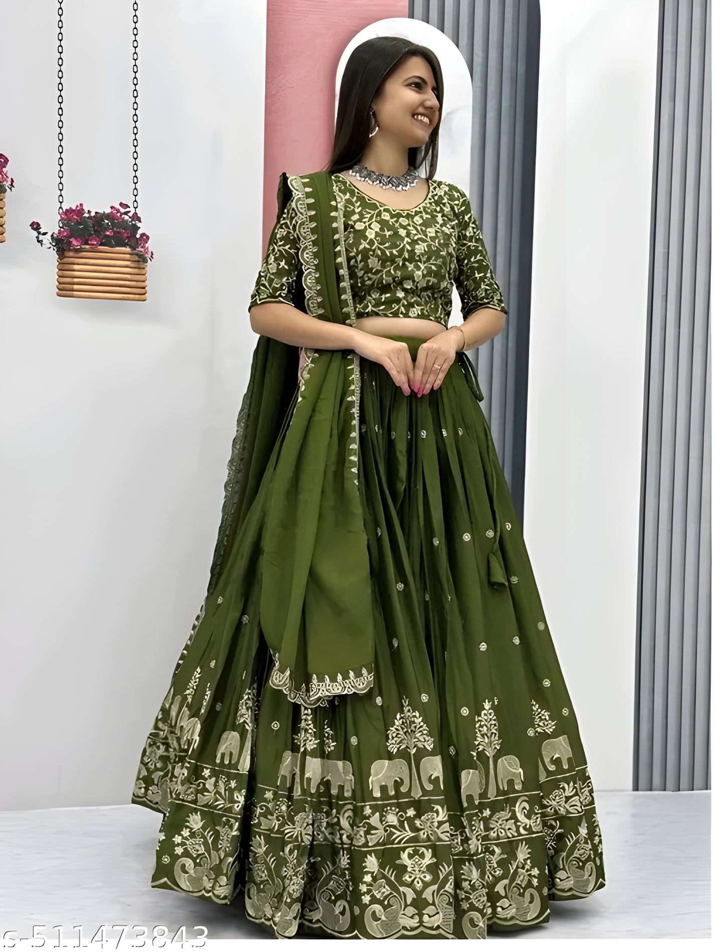 Women's Collection Elephant Design Lehenga Choli Embrodered Work With Unstitched Blouse