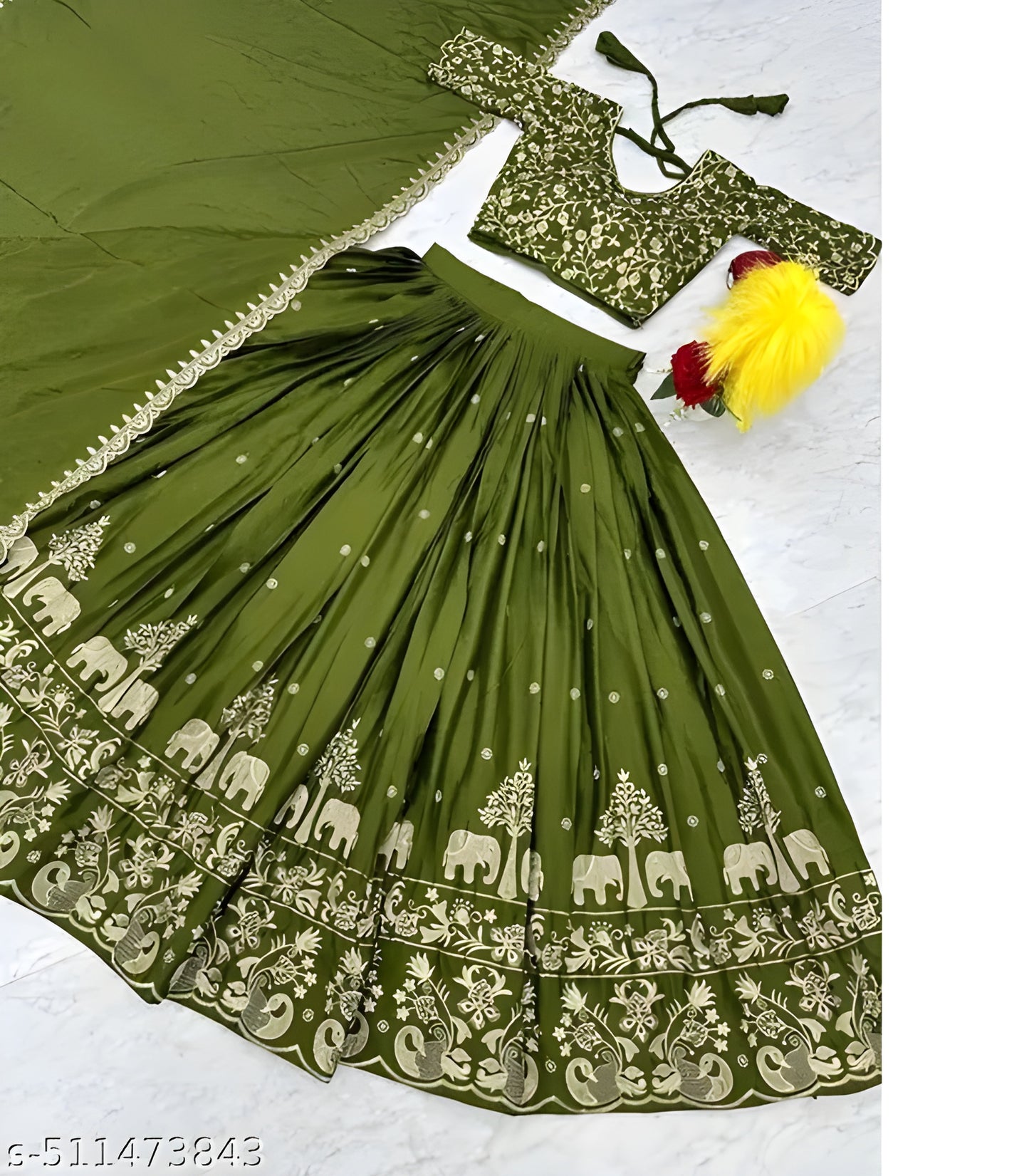 Women's Collection Elephant Design Lehenga Choli Embrodered Work With Unstitched Blouse