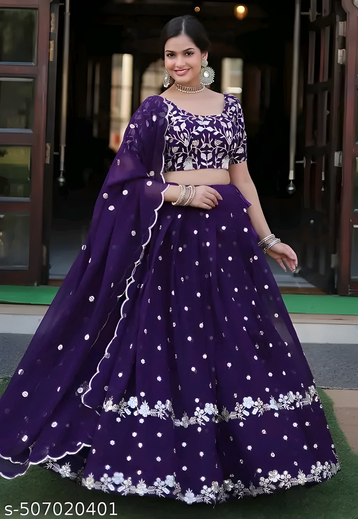 Beautiful Purple Color Georgette With Sequins Embroidered Fabric Party Wear Lehenga