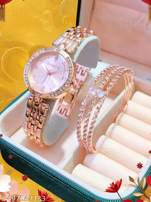 New Arrival Stylish Attractive Ethnic Rose Gold Bracelet Look Analog Watch for Girls & women watch
