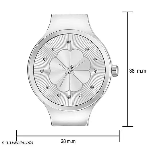 Unique Flower Designer Round Dial Attractive Metal Belt Analog Watches for Women