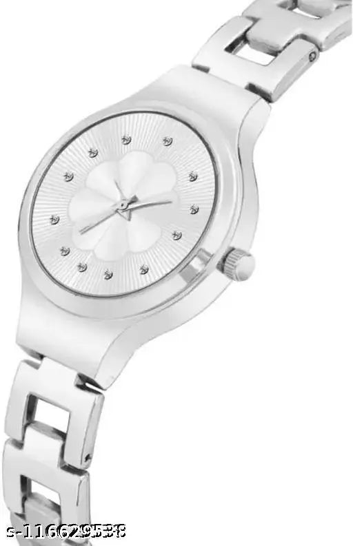 Unique Flower Designer Round Dial Attractive Metal Belt Analog Watches for Women
