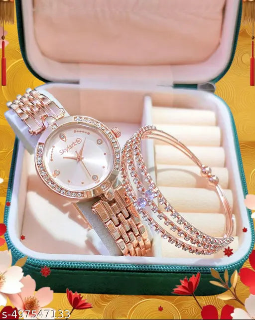 New Arrival Stylish Attractive Ethnic Rose Gold Bracelet Look Analog Watch for Girls & women watch