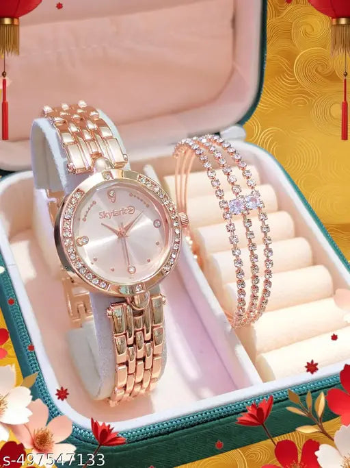 New Arrival Stylish Attractive Ethnic Rose Gold Bracelet Look Analog Watch for Girls & women watch