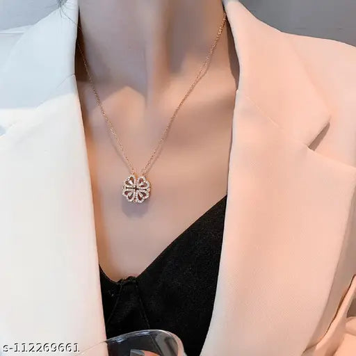 Four-Leaf Clover Necklace Woman Love Hearts Pendant Necklace