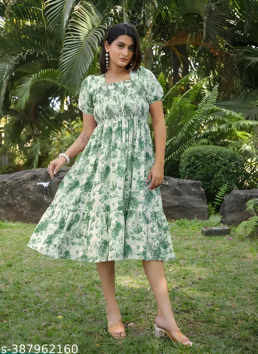 D-708-Green-Women Fit and Flare Dress