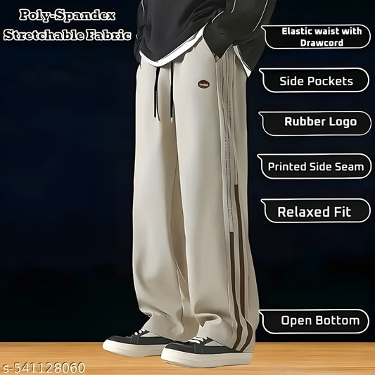 Men's Relaxed Fit Track Pants with Printed Side Stripes