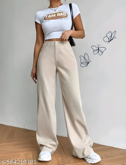 cream flared baggy jeans for women