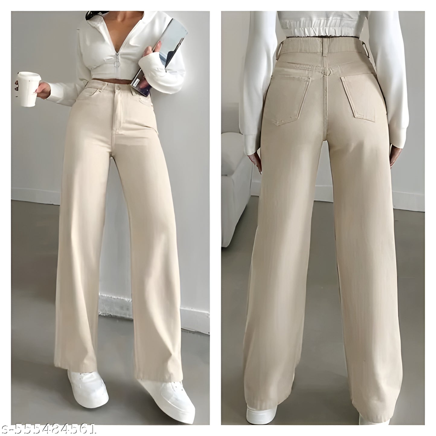 D-160 Wiideleg high waist cream womens jeans for girls, ladies and womens