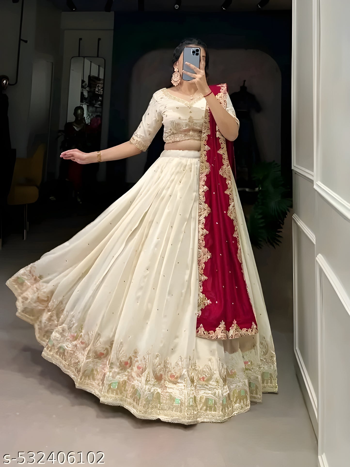 Embroidered Sequinned Ready to Wear Lehenga &amp; Unstitched Blouse With Dupatta