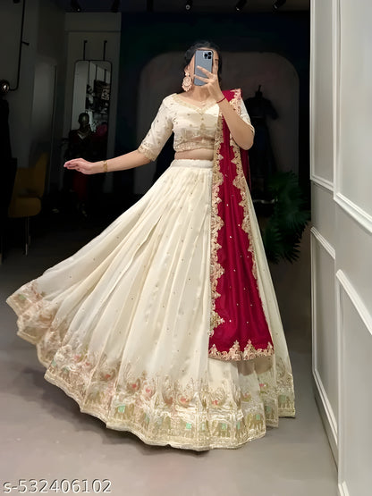 Embroidered Sequinned Ready to Wear Lehenga &amp; Unstitched Blouse With Dupatta