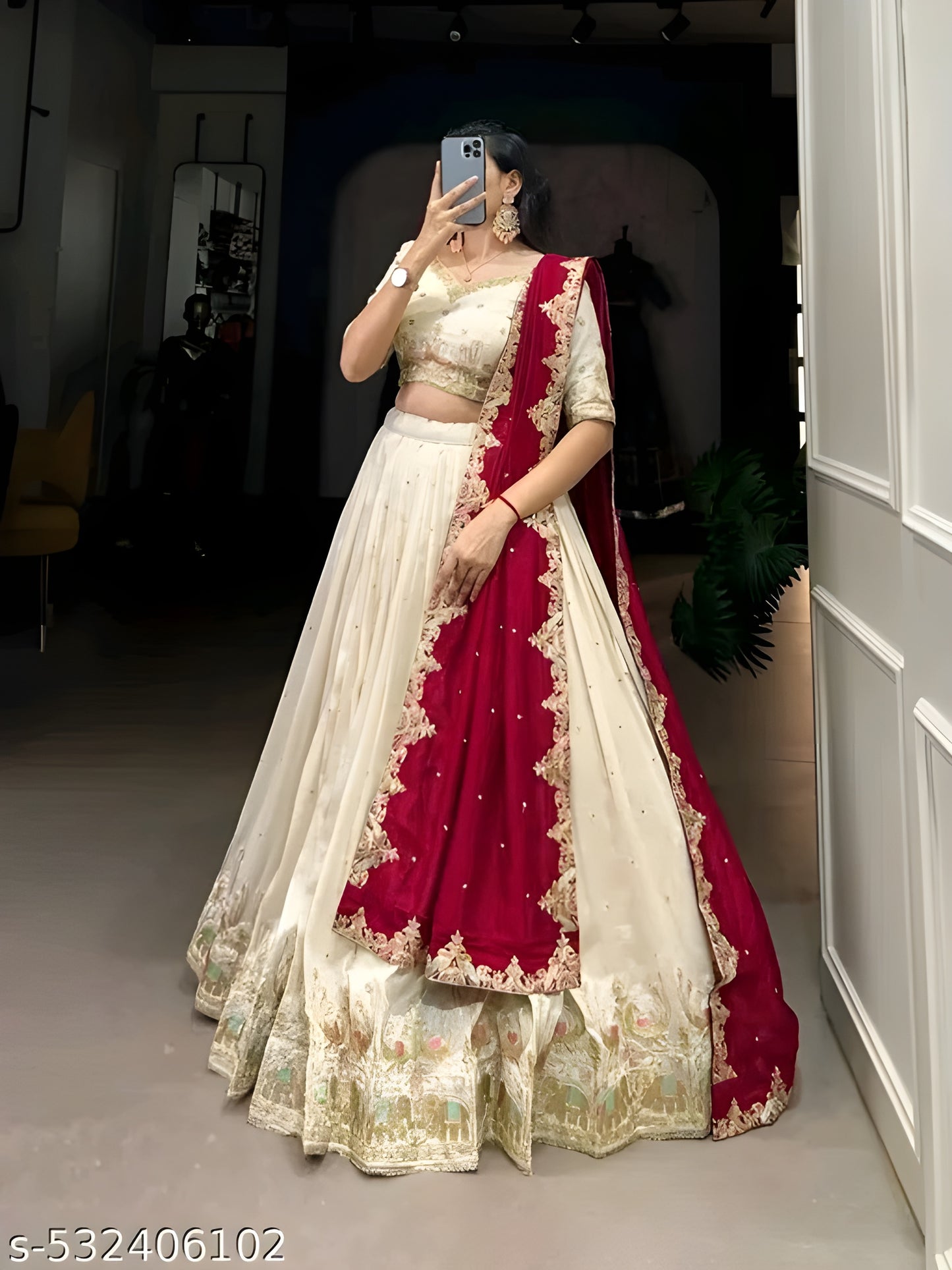 Embroidered Sequinned Ready to Wear Lehenga &amp; Unstitched Blouse With Dupatta