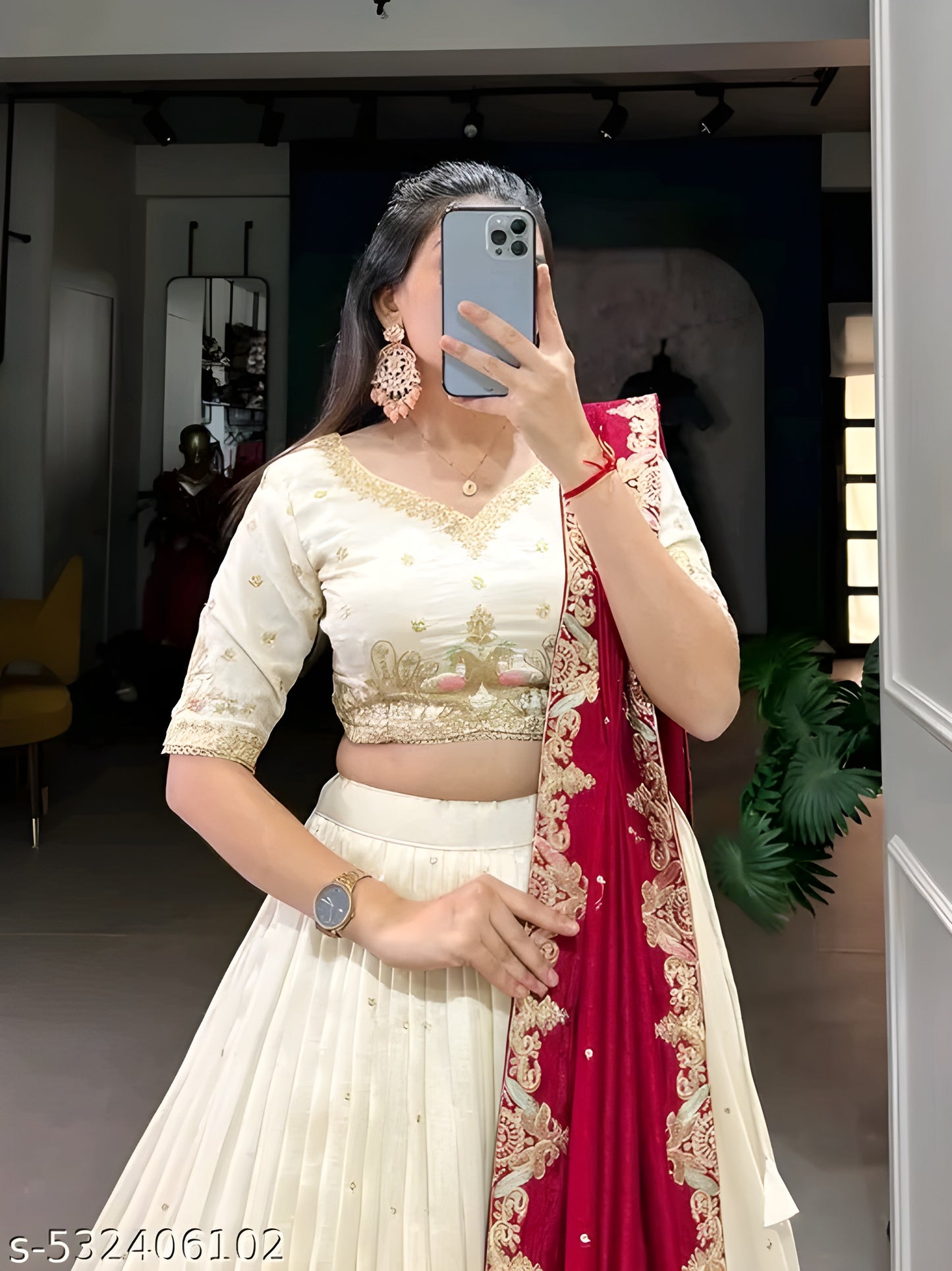 Embroidered Sequinned Ready to Wear Lehenga &amp; Unstitched Blouse With Dupatta