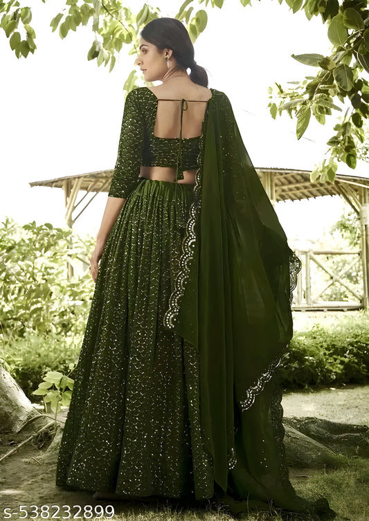 Women's Georgette Sequins Embroidered Lehenga Choli With Dupatta Set With Attached Can-Can
