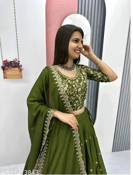 Women's Collection Elephant Design Lehenga Choli Embrodered Work With Unstitched Blouse