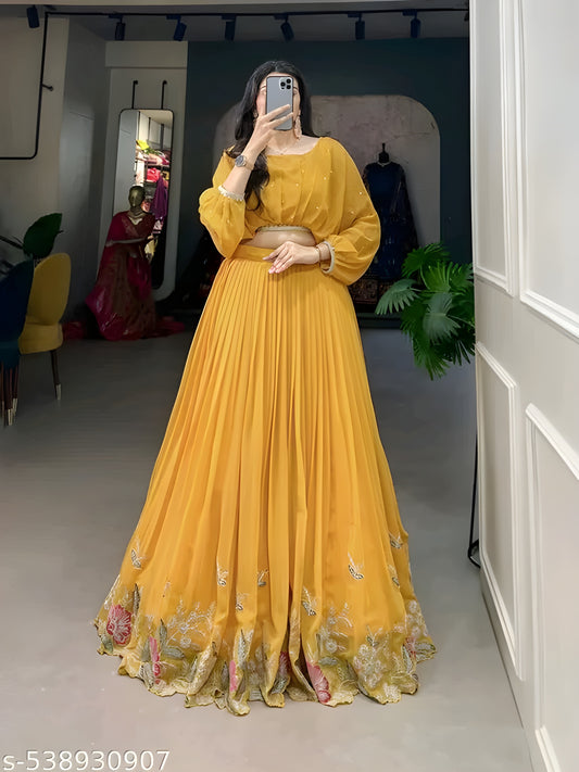Elegant Georgette lehenga set with detailed sequin-thread work