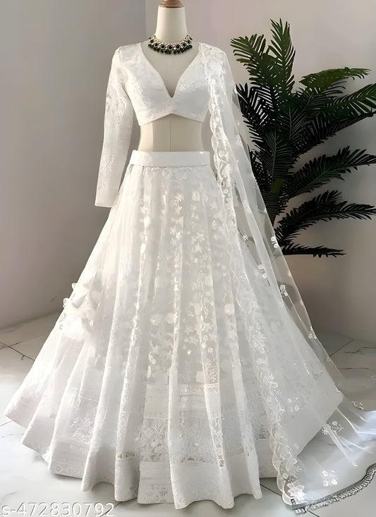 Georgette embroidery lehenga choli with duptta for girl's and women's || Elegant white lehenga set for girl's