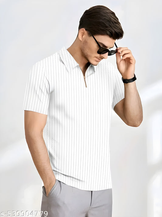 Men Self Design Zip Neck Polyester Grey T-Shirt