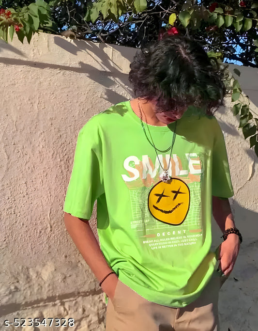 Oversized Men Printed, Typography Round Neck Cotton Lavender T-Shirt