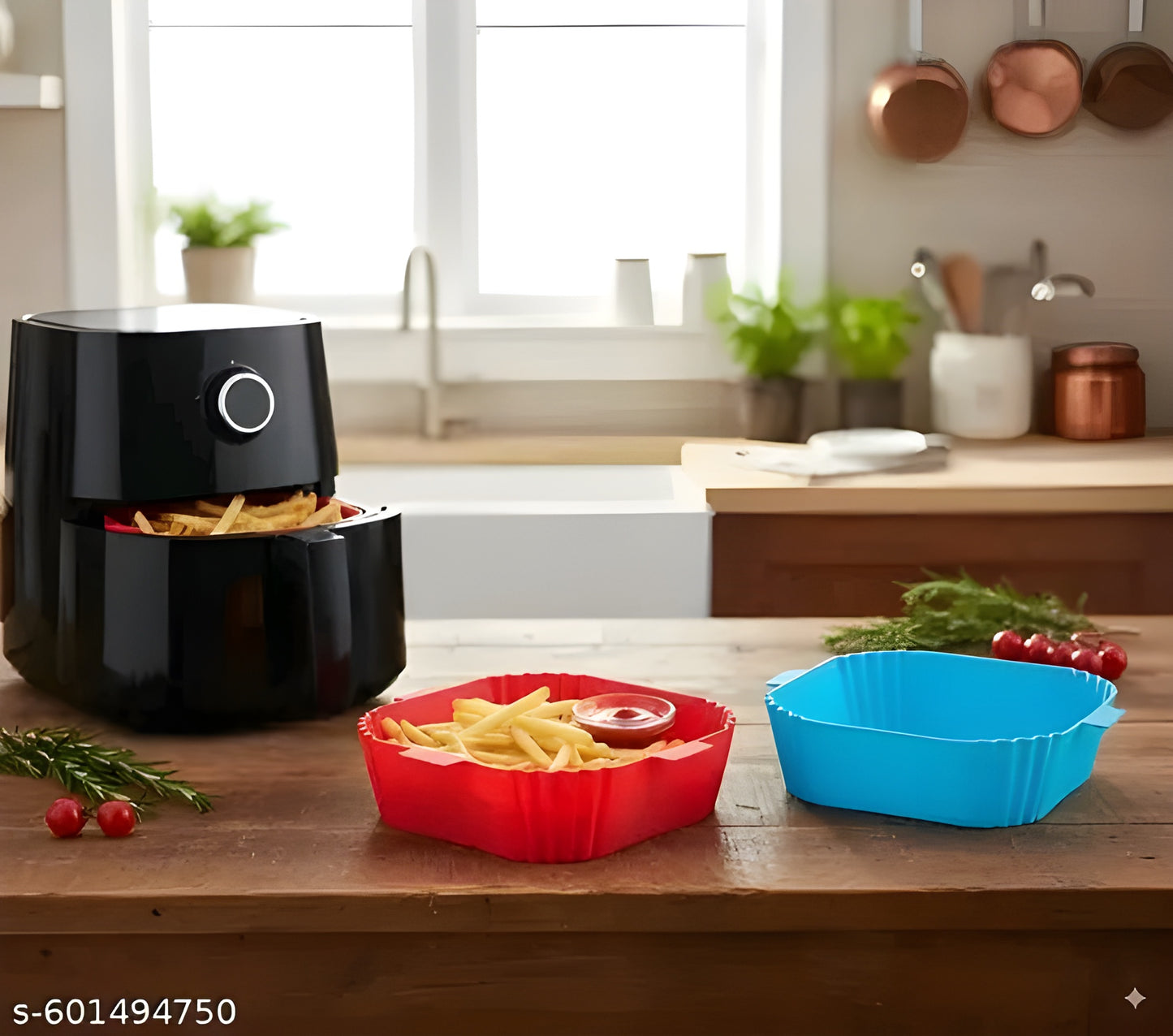 🍟 Square Air Fryer Tray – Nonstick Crisper Tray &amp; Basket Set (Pack of 2)