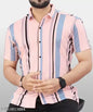 STI Men's Vertical Stripes Regular Spread Collar Pink Shirts