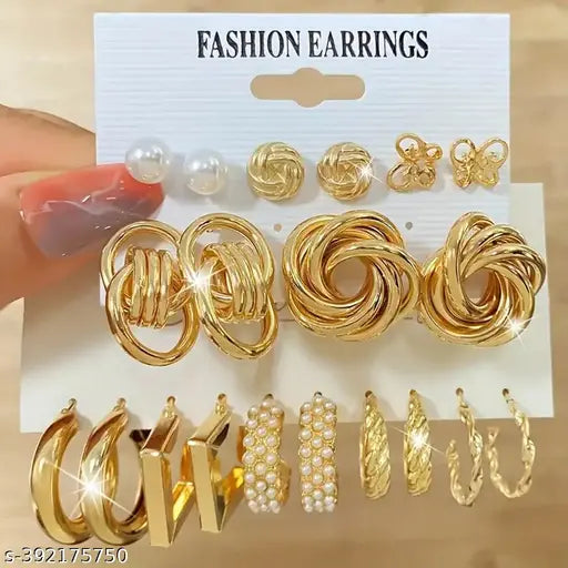 Goldiwala Jewelry Special | Stylish Earring Combo |High Quality Beautiful Allure Drops Earrings | Stud Earring Combo | Designer Western Earrings | Stylish Korean Earring Collection in Gold-plated for Women &amp; girls