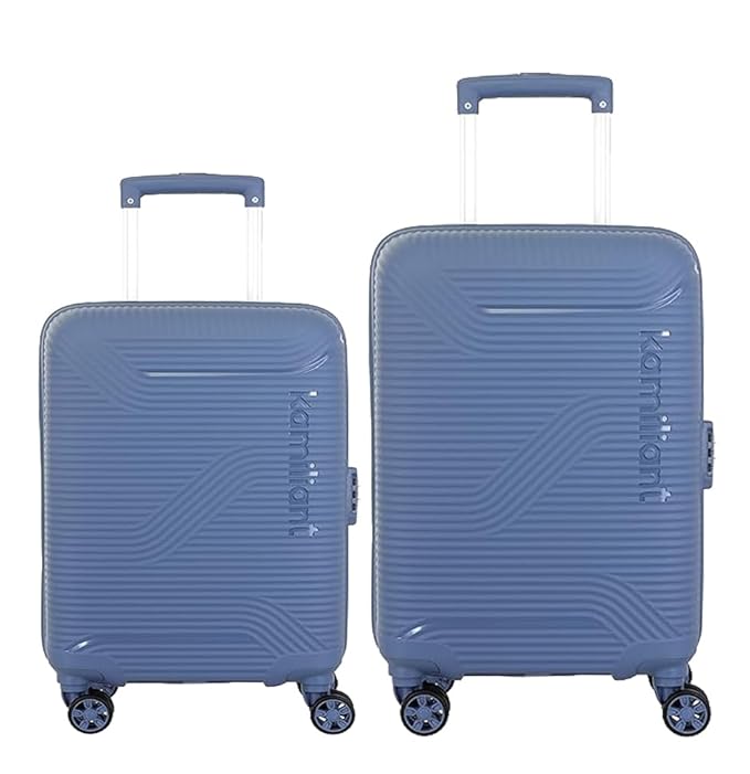 American Tourister Kamilant 68 cm Hard Shell Double Spinner Suitcase (Blue) – Polycarbonate, 2PC Set (C+M), Nexus DW Series