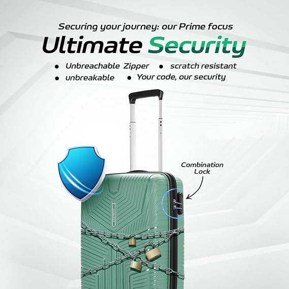 Aristocrat 55 cm Travel Hard Case Luggage (Green) – Lightweight Cabin Bag with Combination Lock &amp; 7 Years Warranty