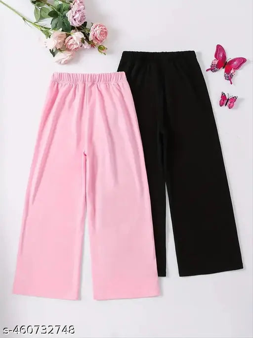 Girls Trendy Butterflies Graphic Print Wide Leg Pants For Spring & Summer- 2pcs/set