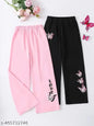 Girls Trendy Butterflies Graphic Print Wide Leg Pants For Spring & Summer- 2pcs/set