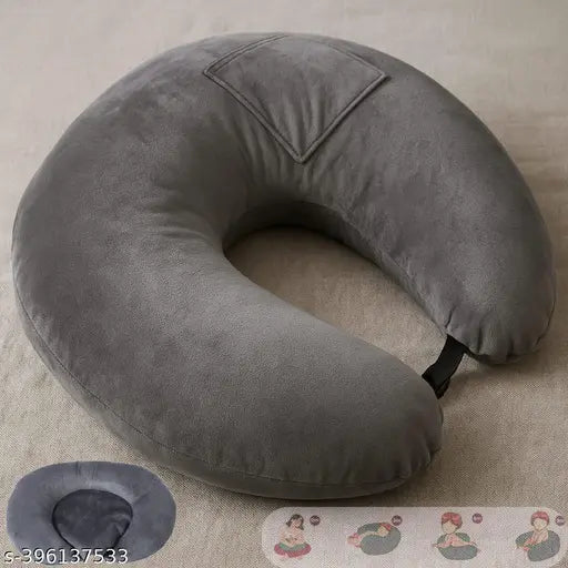 GoldenHub Baby Feeding Pillow with Head Support pillow | Velvet cover &amp; inner cover Breastfeeding Pillow for Newborn | Microfiber Filling | Adjustable Belt | Multipurpose Baby Pillow for Tummy Time, Bottle Feeding, Flat Head Prevention