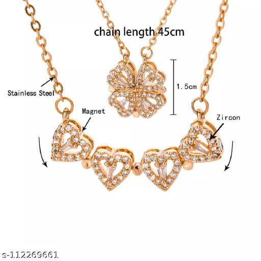 Four-Leaf Clover Necklace Woman Love Hearts Pendant Necklace
