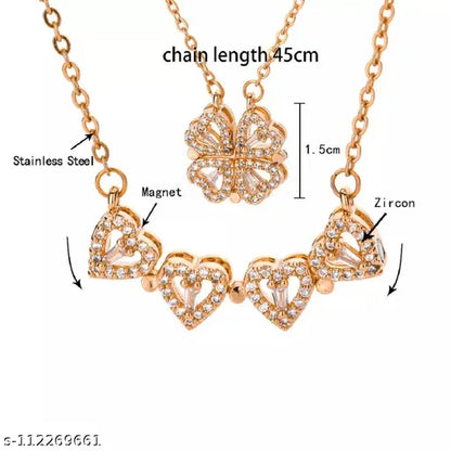 Four-Leaf Clover Necklace Woman Love Hearts Pendant Necklace